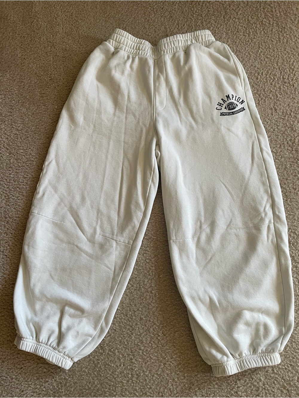 Champion Adult Cream Sweatpants - Elastic Waist & Cuffed Ankles
